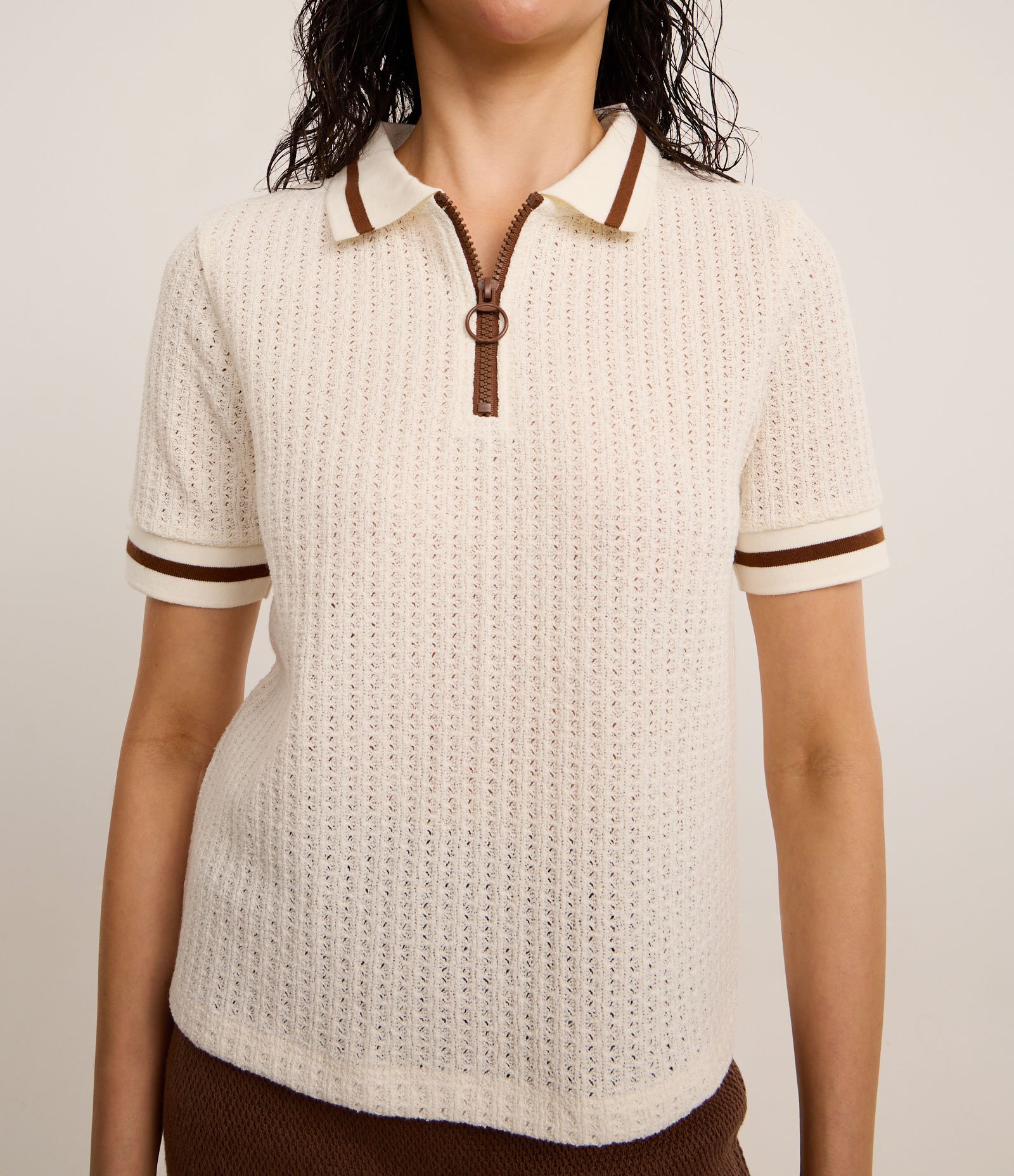 Camiseta Polo Esportiva em Tricô com Zíper na Gola Off White 3