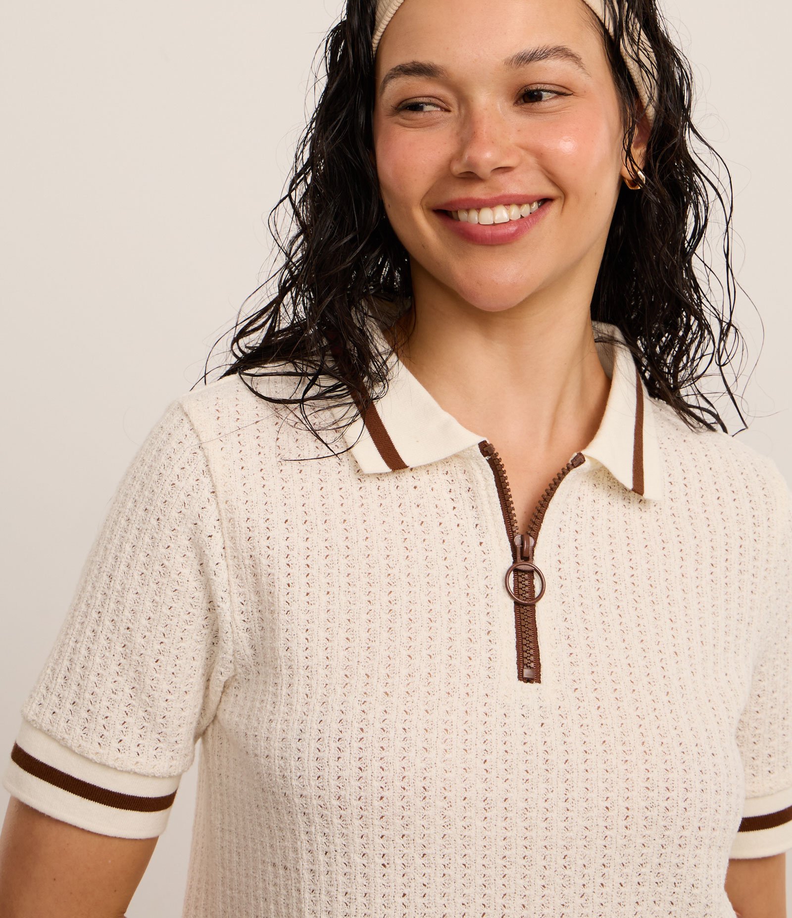 Camiseta Polo Esportiva em Tricô com Zíper na Gola Off White 4