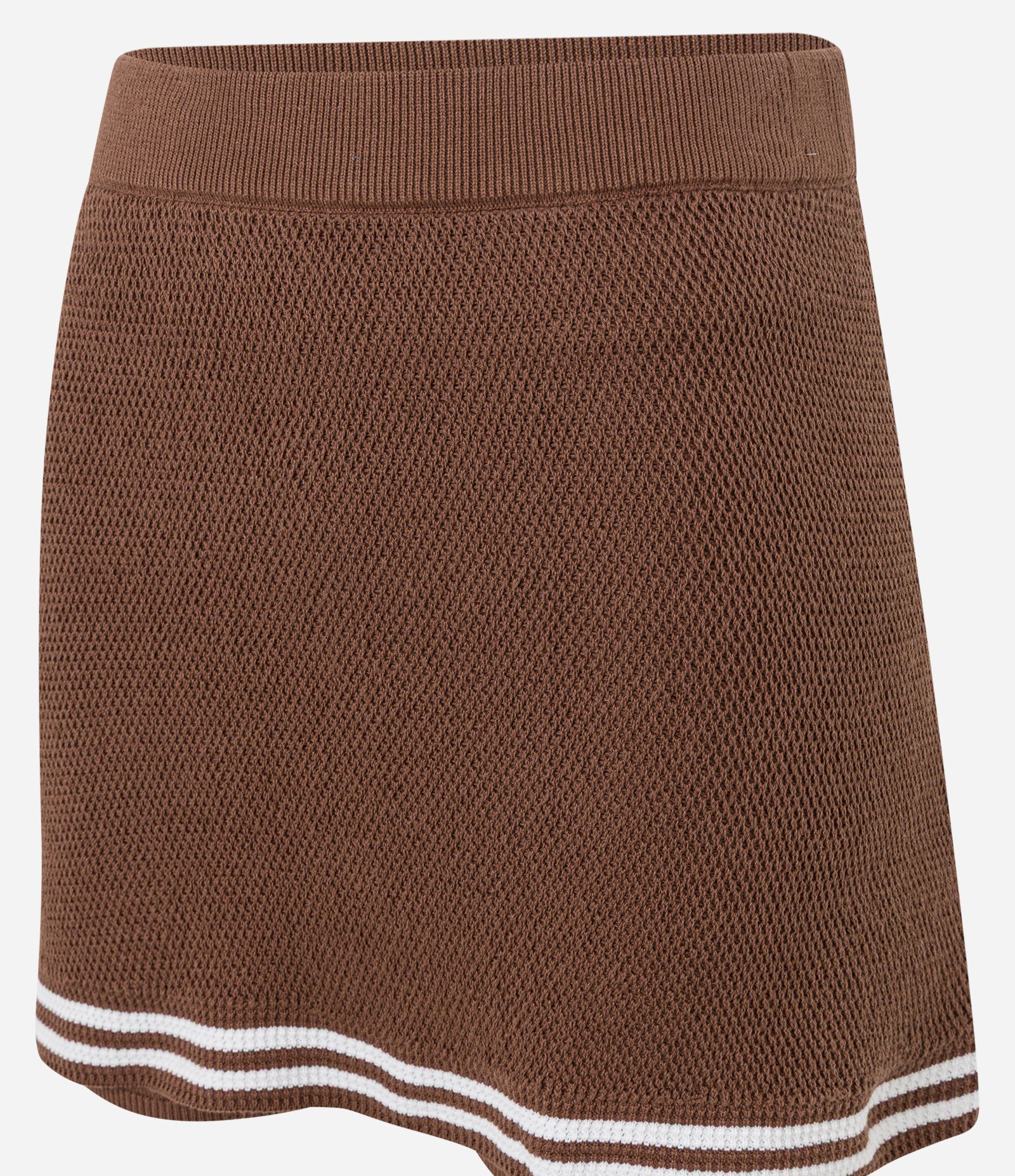 Short Saia Esportivo em Tricô com Listras Contrastantes Marrom 7