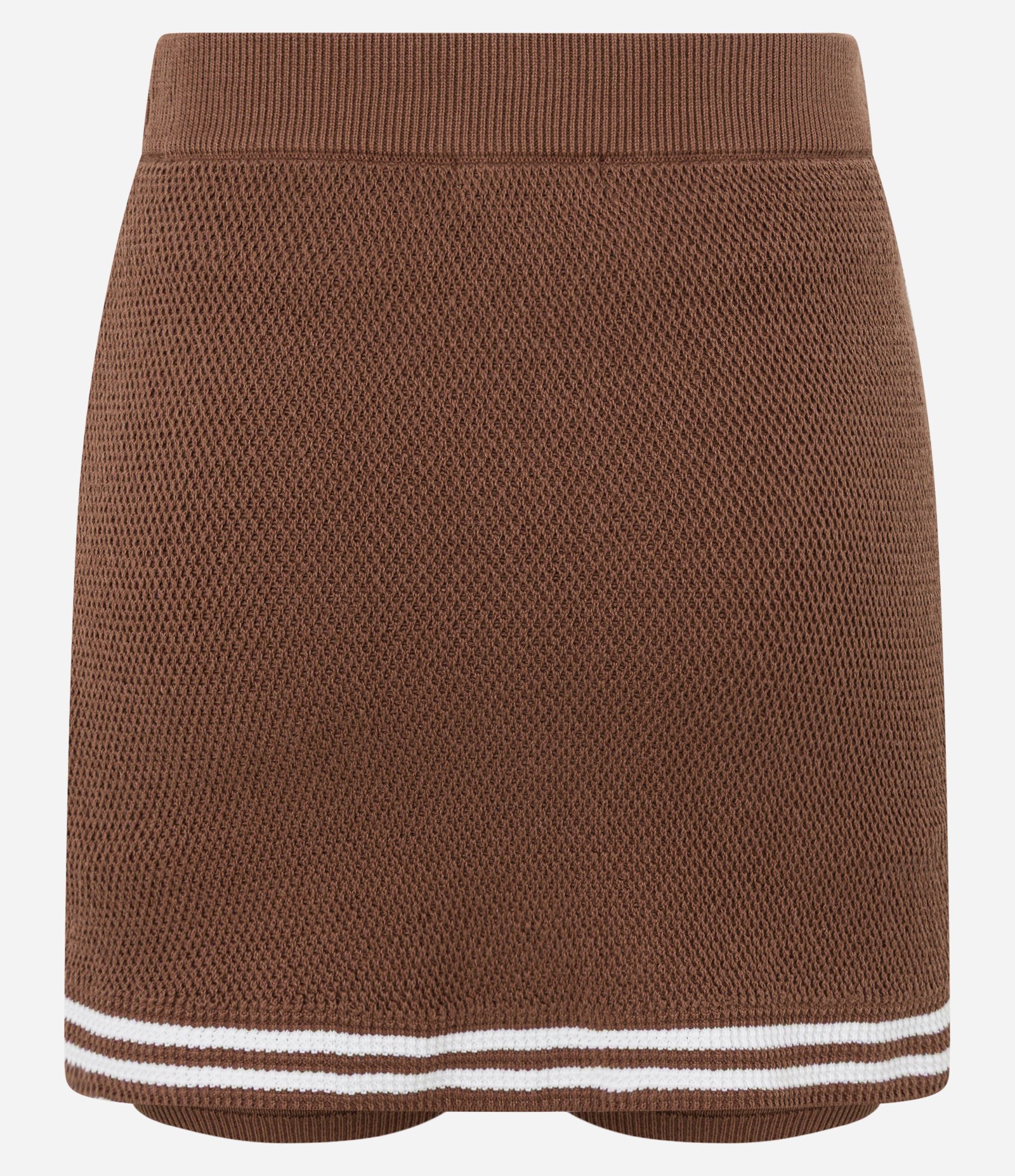 Short Saia Esportivo em Tricô com Listras Contrastantes Marrom 8