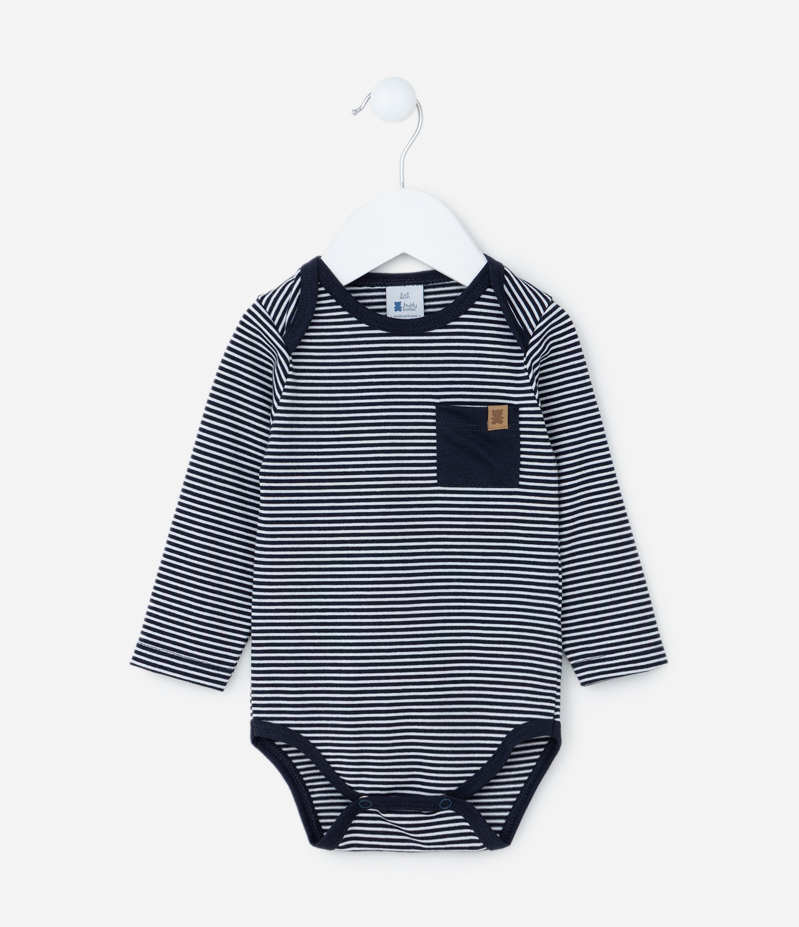 Body Infantil com Bolsinho e Estampa Listrada - Tam 0 a 18 meses Azul 1