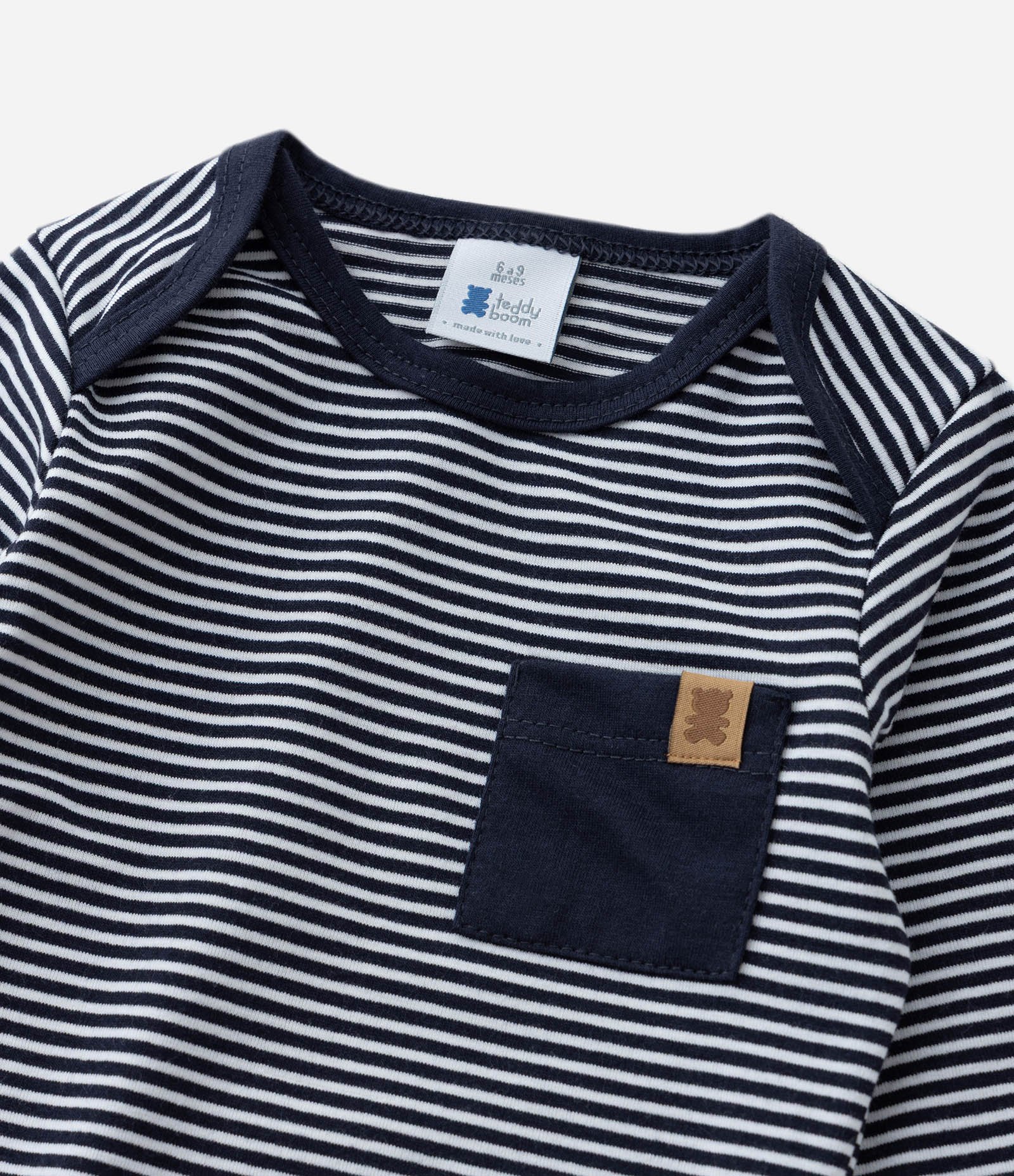 Body Infantil com Bolsinho e Estampa Listrada - Tam 0 a 18 meses Azul 5