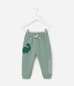 Calça Infantil em Moletom com Estampa Dino - Tam  0 a 18 meses