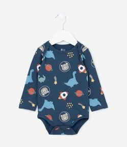 Body Infantil com Estampa Foguetes e Dinos - Tam 0 a 18 meses