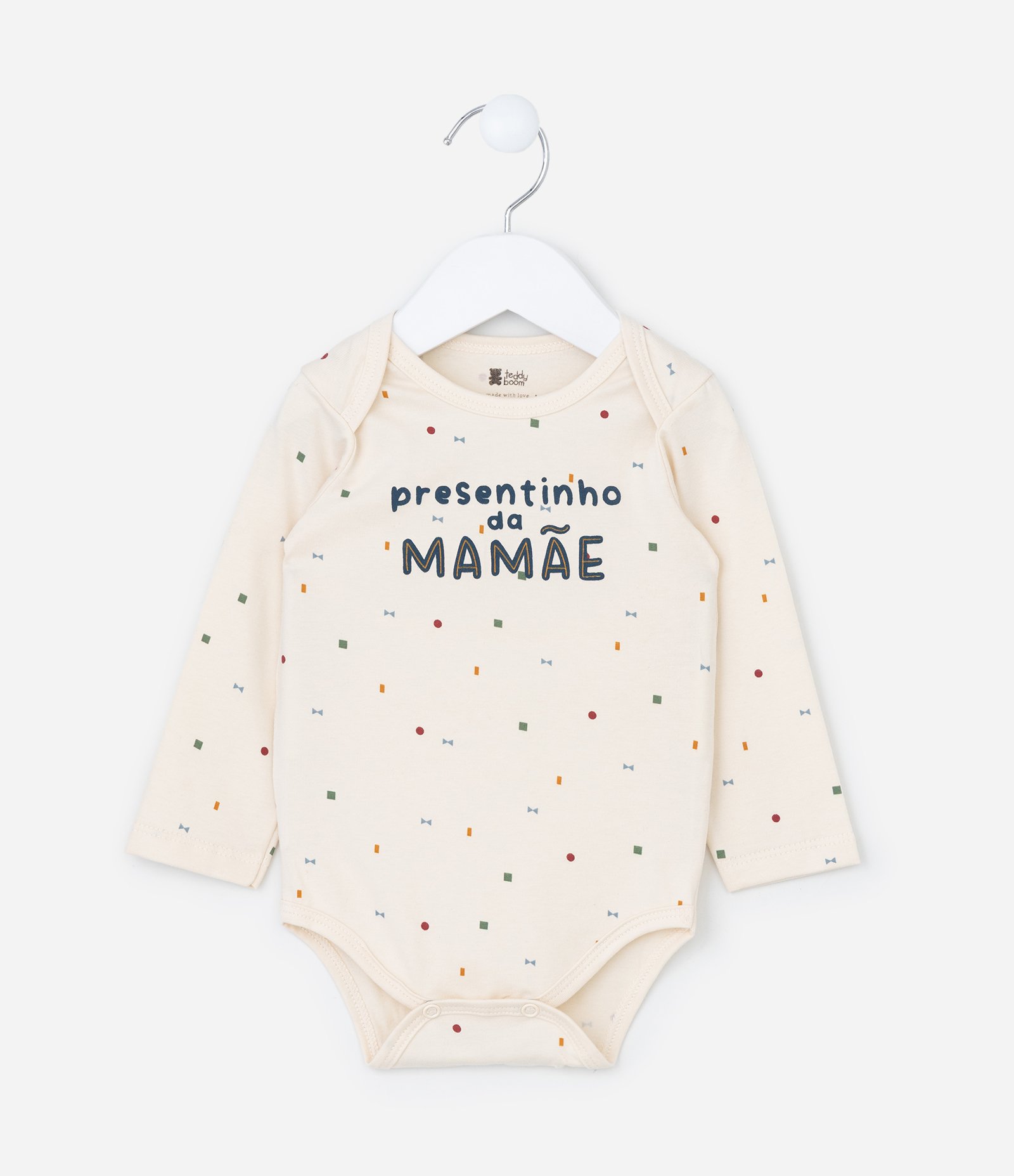Body Infantil com Lettering Presentinho da Mamãe - Tam RN a 18 meses Bege 1