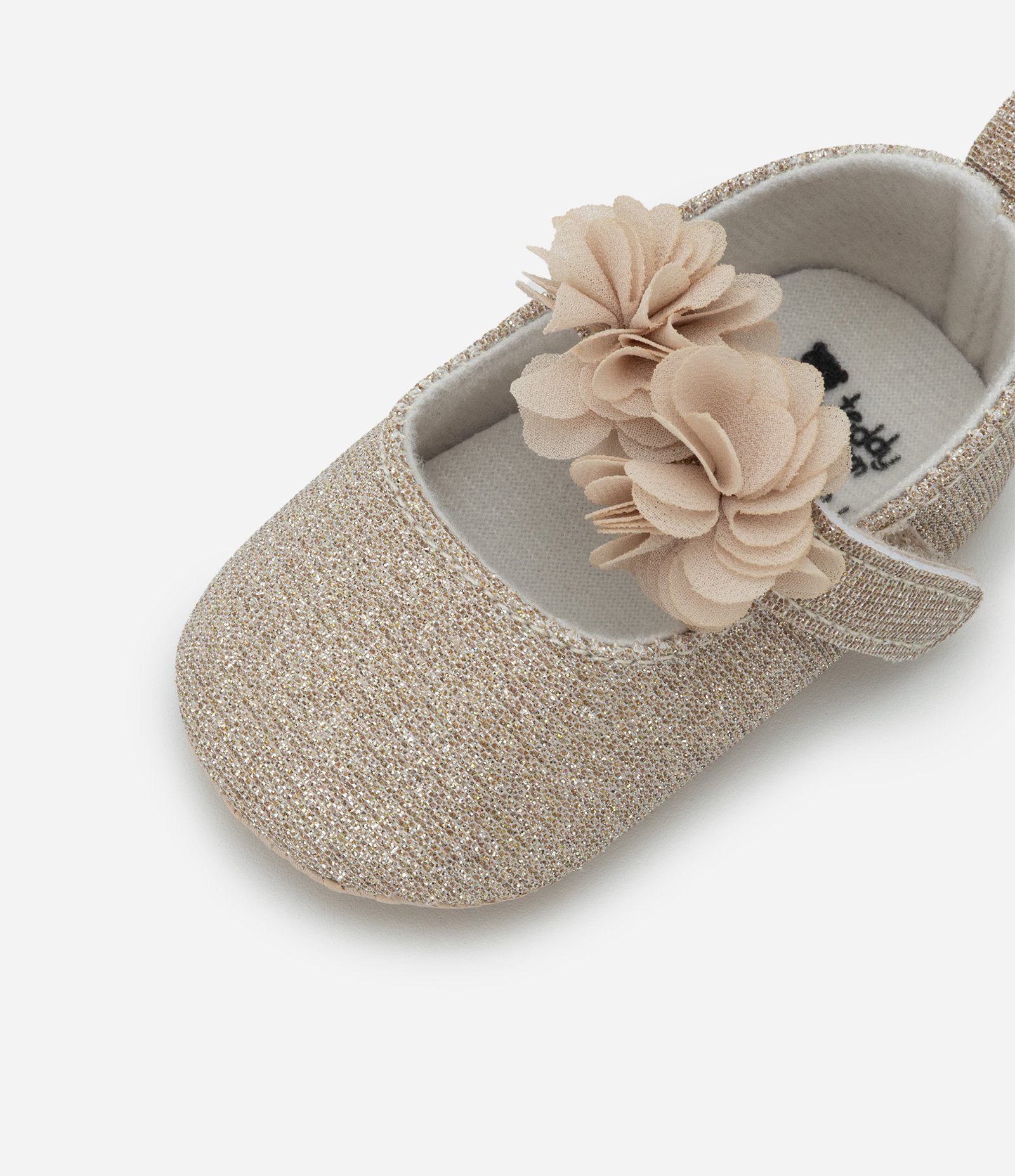 Sapatilha Infantil com Tira de Florzinhas e Faixa de Cabelo - Tam 15 a 19 Dourado 4