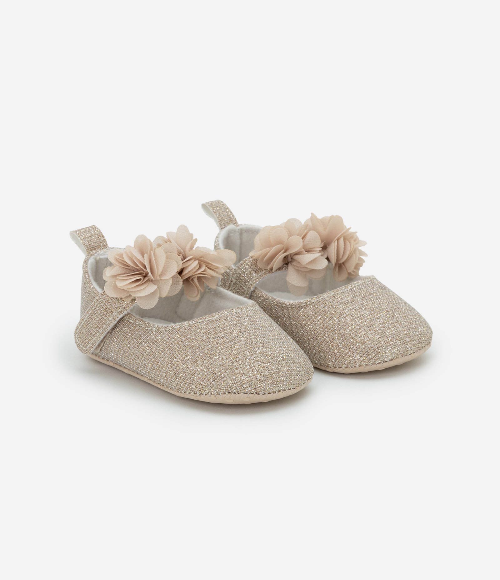 Sapatilha Infantil com Tira de Florzinhas e Faixa de Cabelo - Tam 15 a 19 Dourado 6