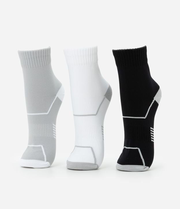 Kit 03 Meias Cano Médio Esportivas em Poliamida com Estampa de Listra