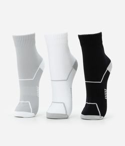 Kit 03 Meias Cano Médio Esportivas em Poliamida com Estampa de Listra