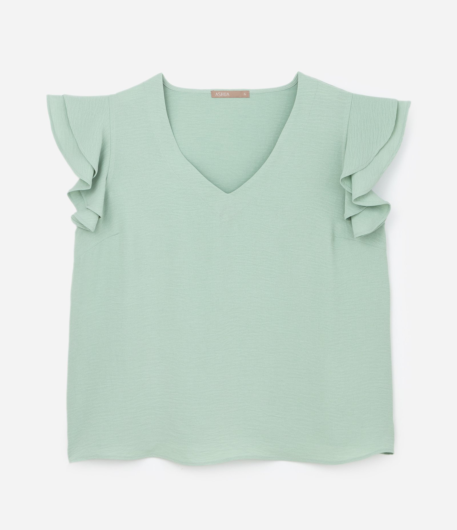 Blusa em Crepe com Babado Duplo no Ombro Curve & Plus Size Verde Claro 1