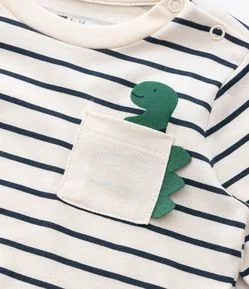 Camiseta Infantil com Bolsinho e Estampa Dino - Tam 0 a 18 meses