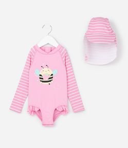 Conjunto Infantil com Estampa de Listras e Abelha - Tam 6 Meses a 4 Anos