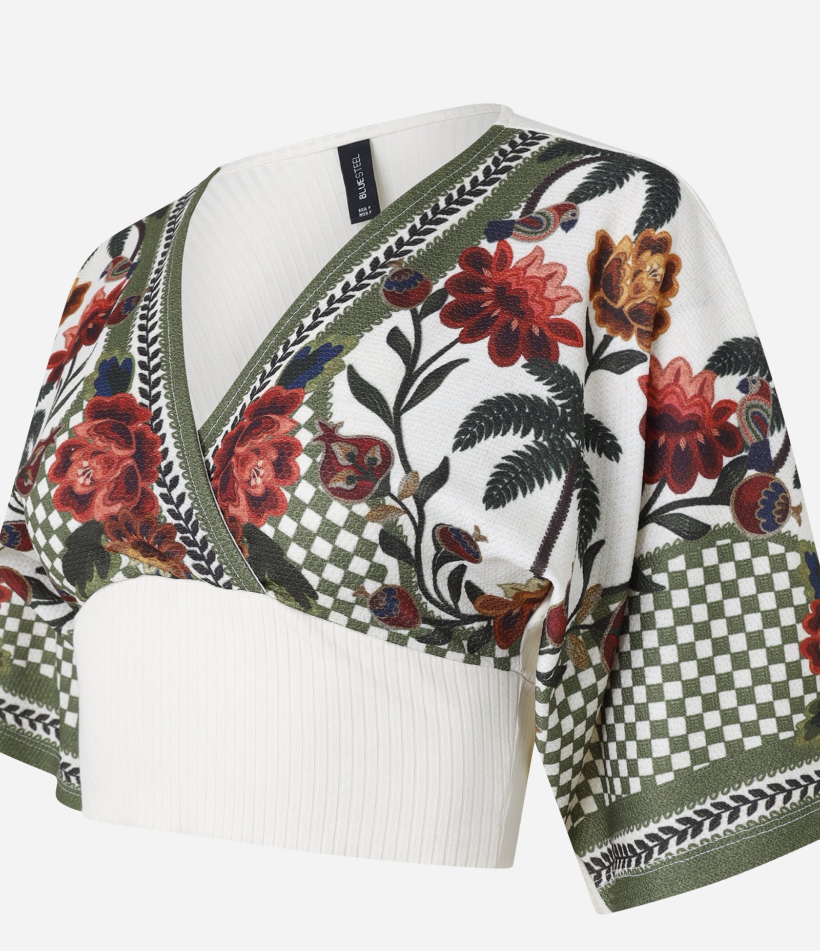 Blusa Cropped Texturizada com Estampa Xadrez e Floral Off White 2