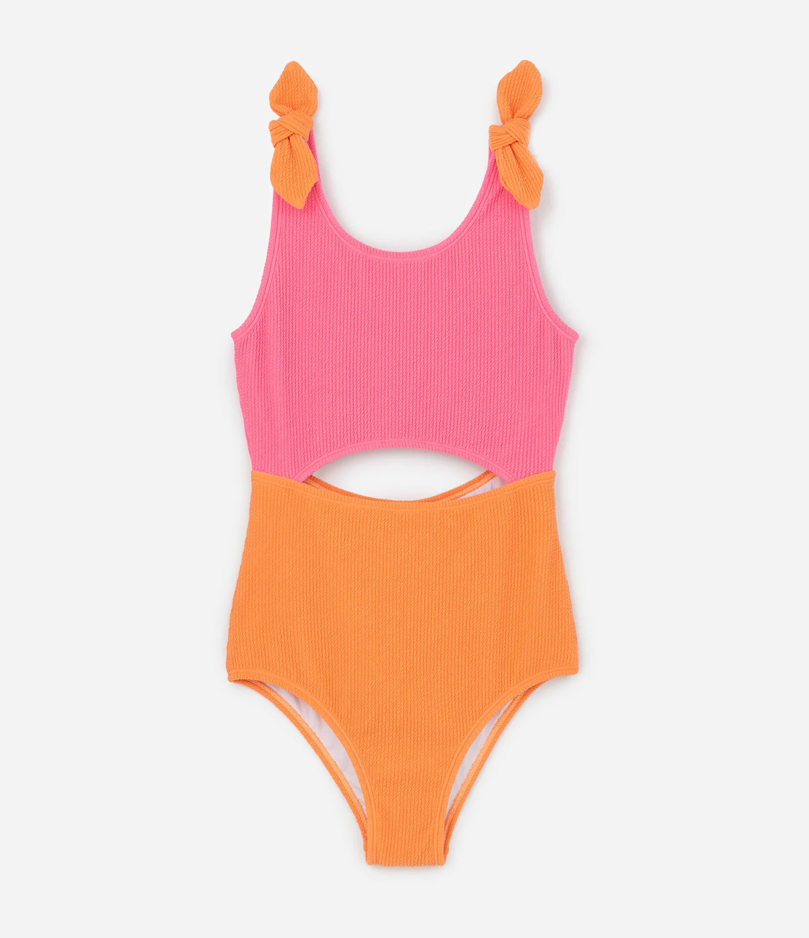 Maiô Infantil com Recorte e Laços – Tam 5 a 14 Anos Rosa/Laranja 1