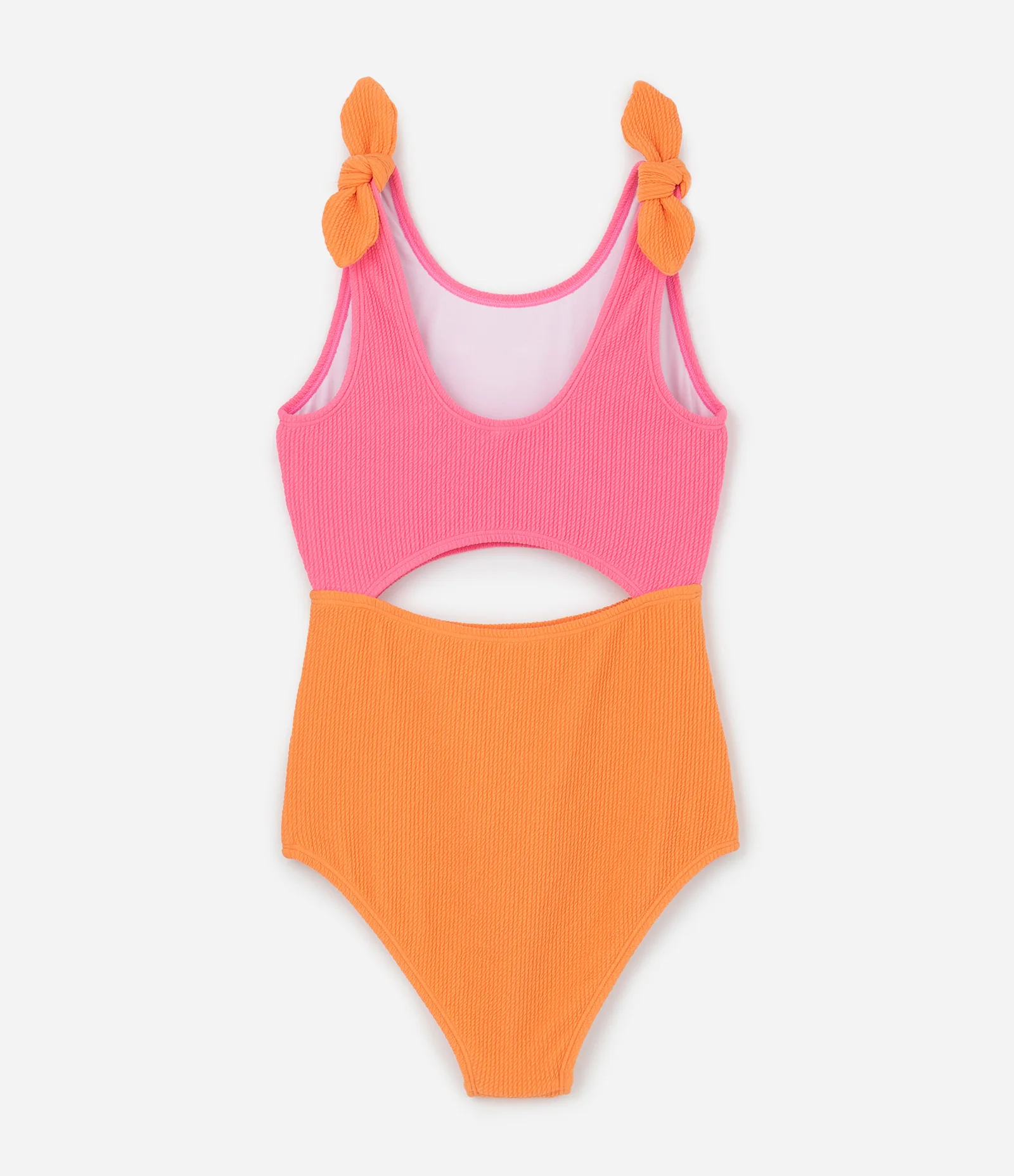 Maiô Infantil com Recorte e Laços – Tam 5 a 14 Anos Rosa/Laranja 2