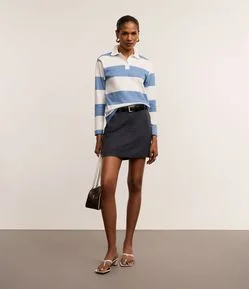 Short Saia Alfaiatado Cintura Alta em Viscolinho