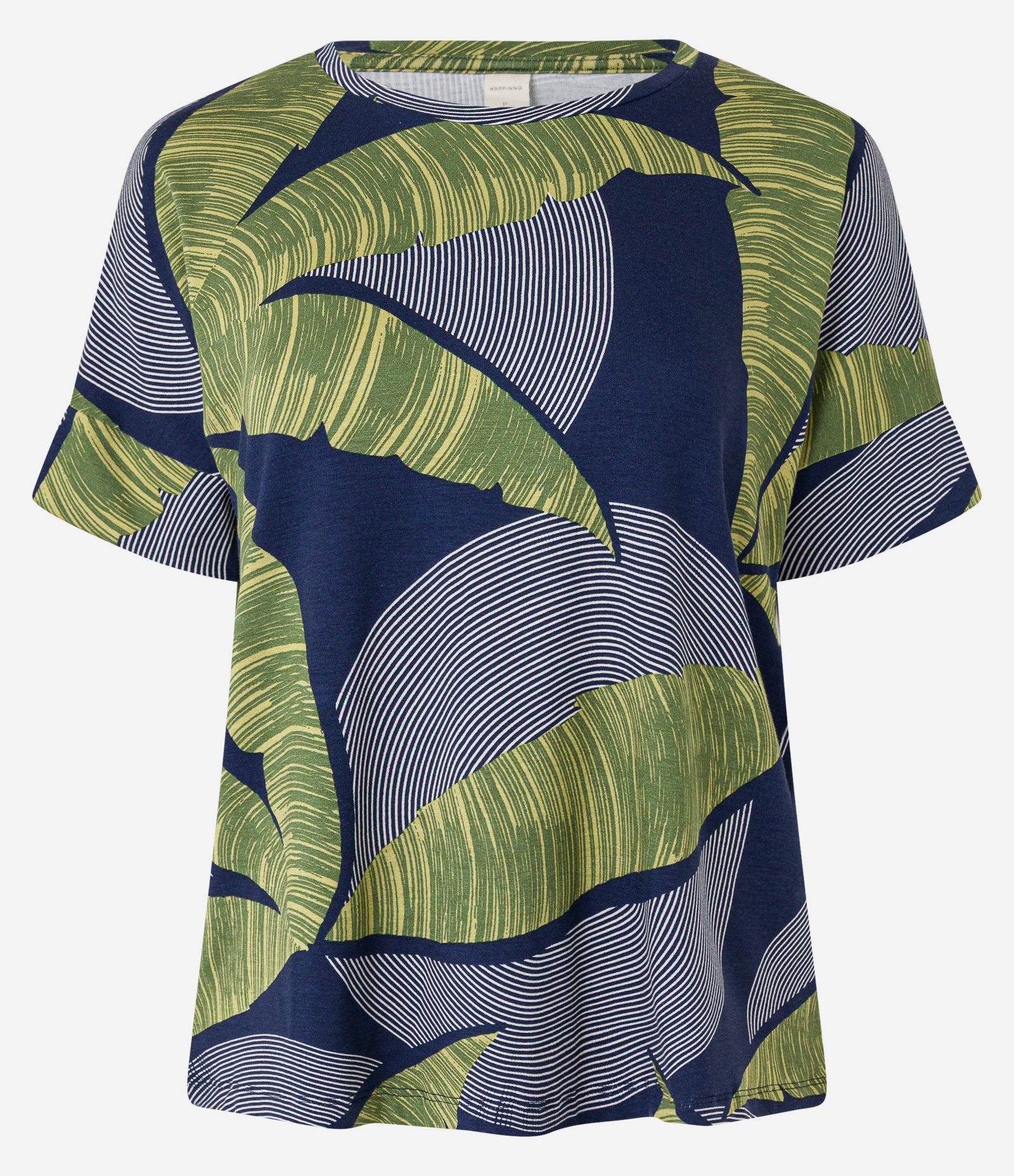 Blusa Leve em Viscose com Estampa de Folhagens Azul Marinho/Verde 4