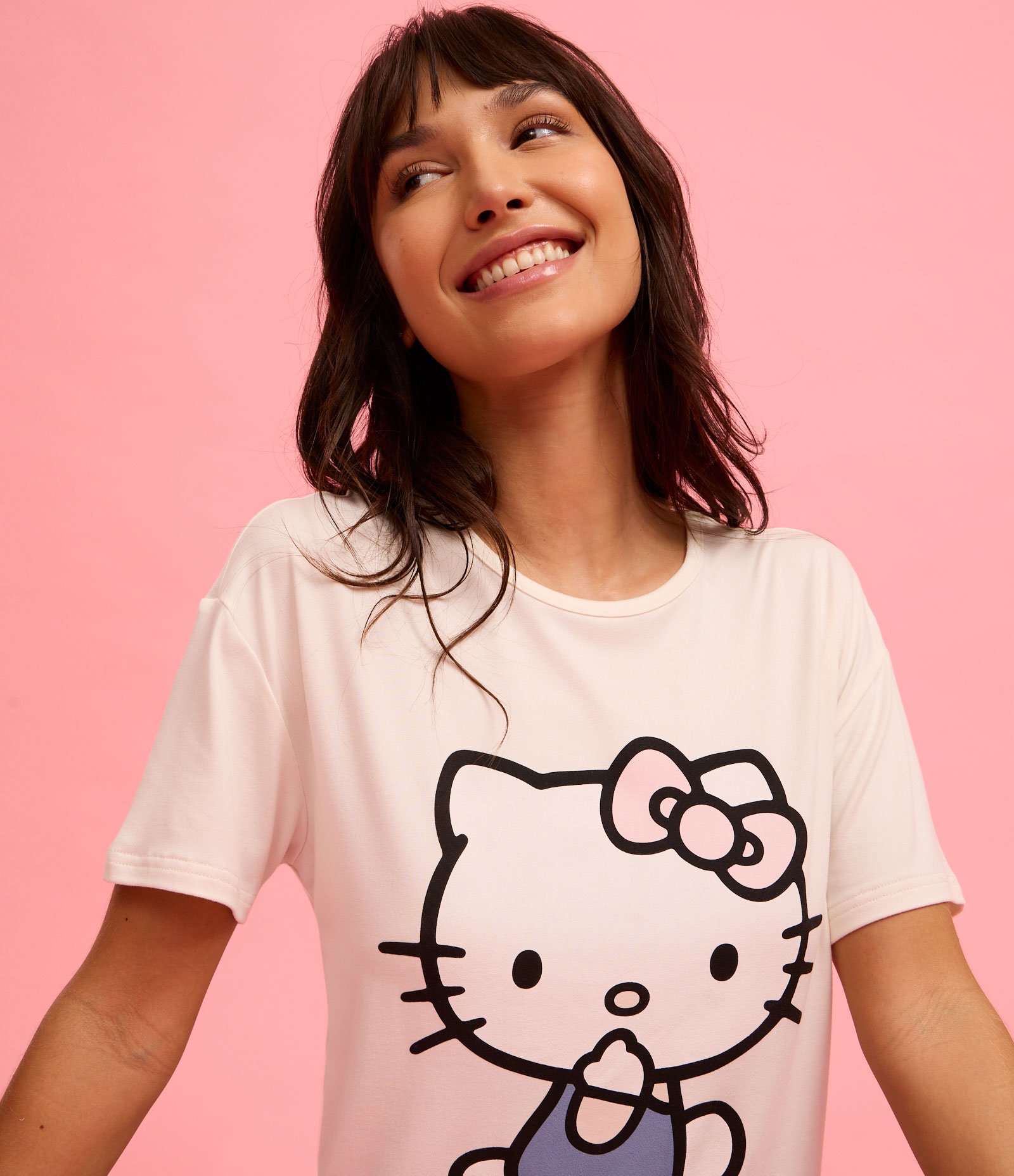 Blusa de Pijama com Estampa da Hello Kitty Bege 1