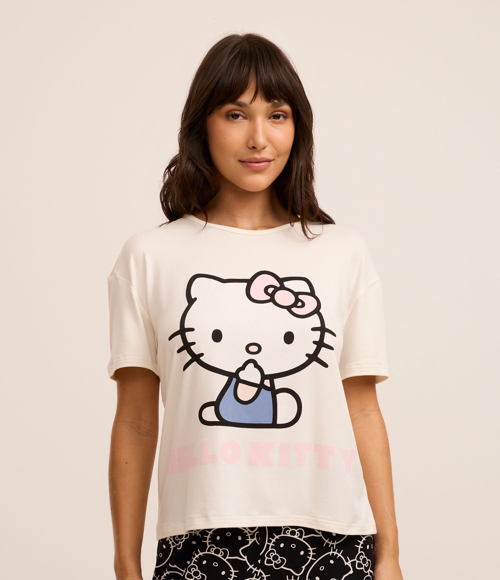 Blusa de Pijama com Estampa da Hello Kitty Bege 3