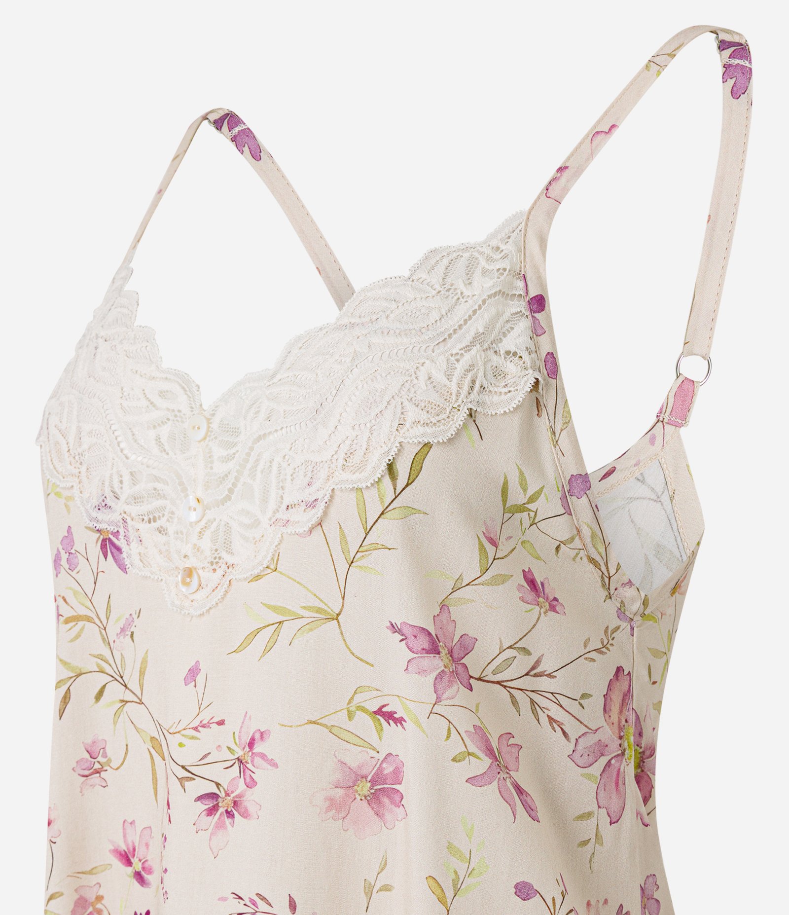 Pijama Short Doll em Viscose com Estampa Floral e Detalhe de Renda Bege 5