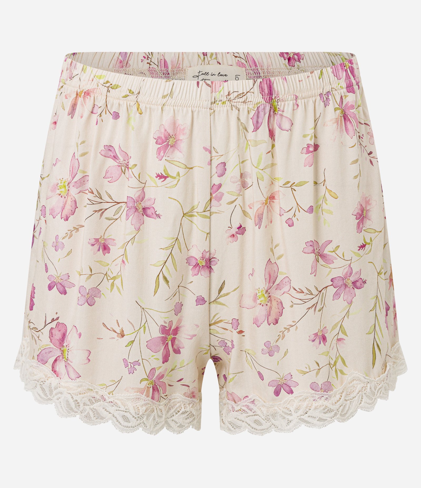 Pijama Short Doll em Viscose com Estampa Floral e Detalhe de Renda Bege 7