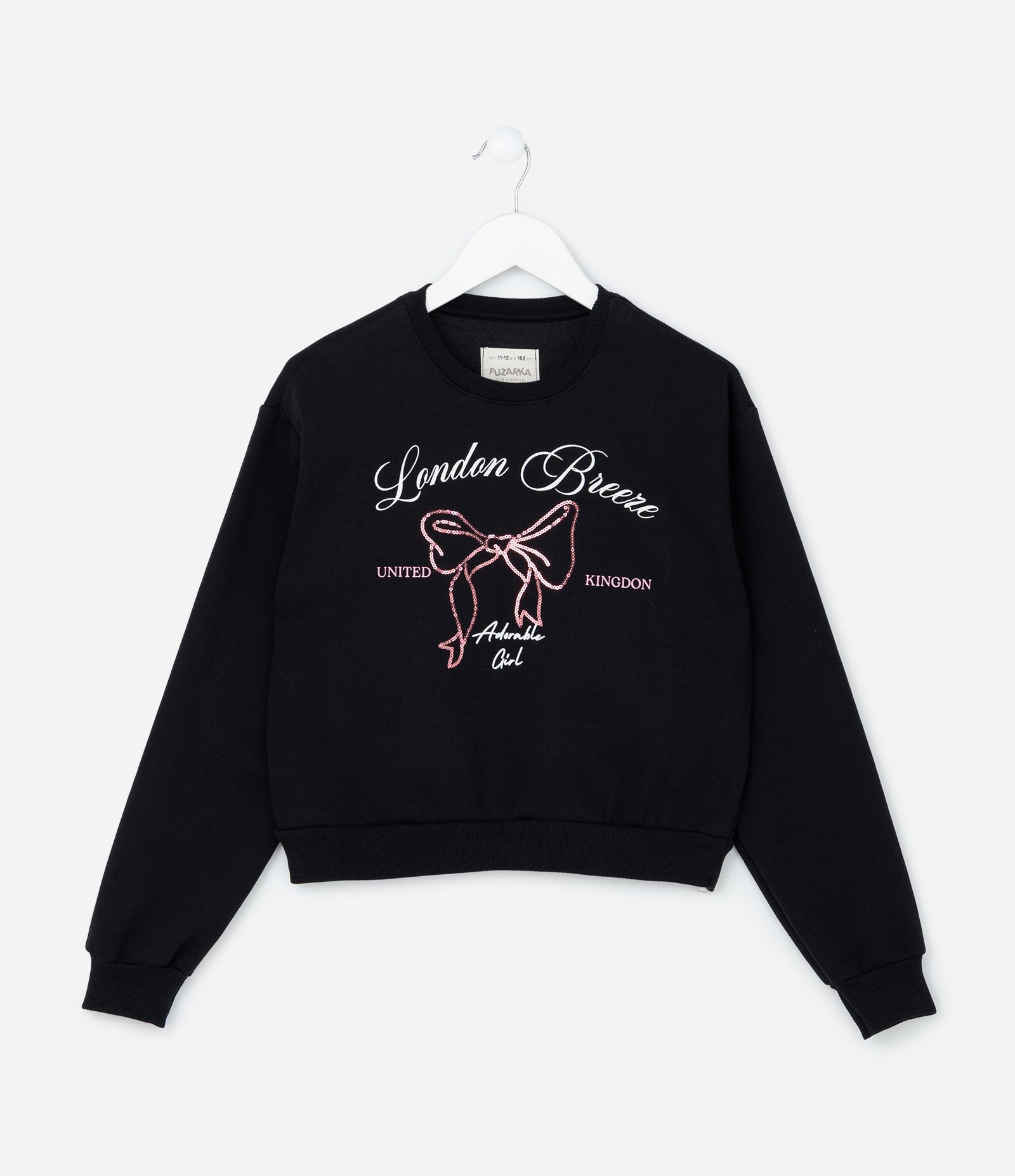 Moletom Infantil Quentinho com Laço de Paetê e Lettering - Tam 5 a 14 anos Preto 1