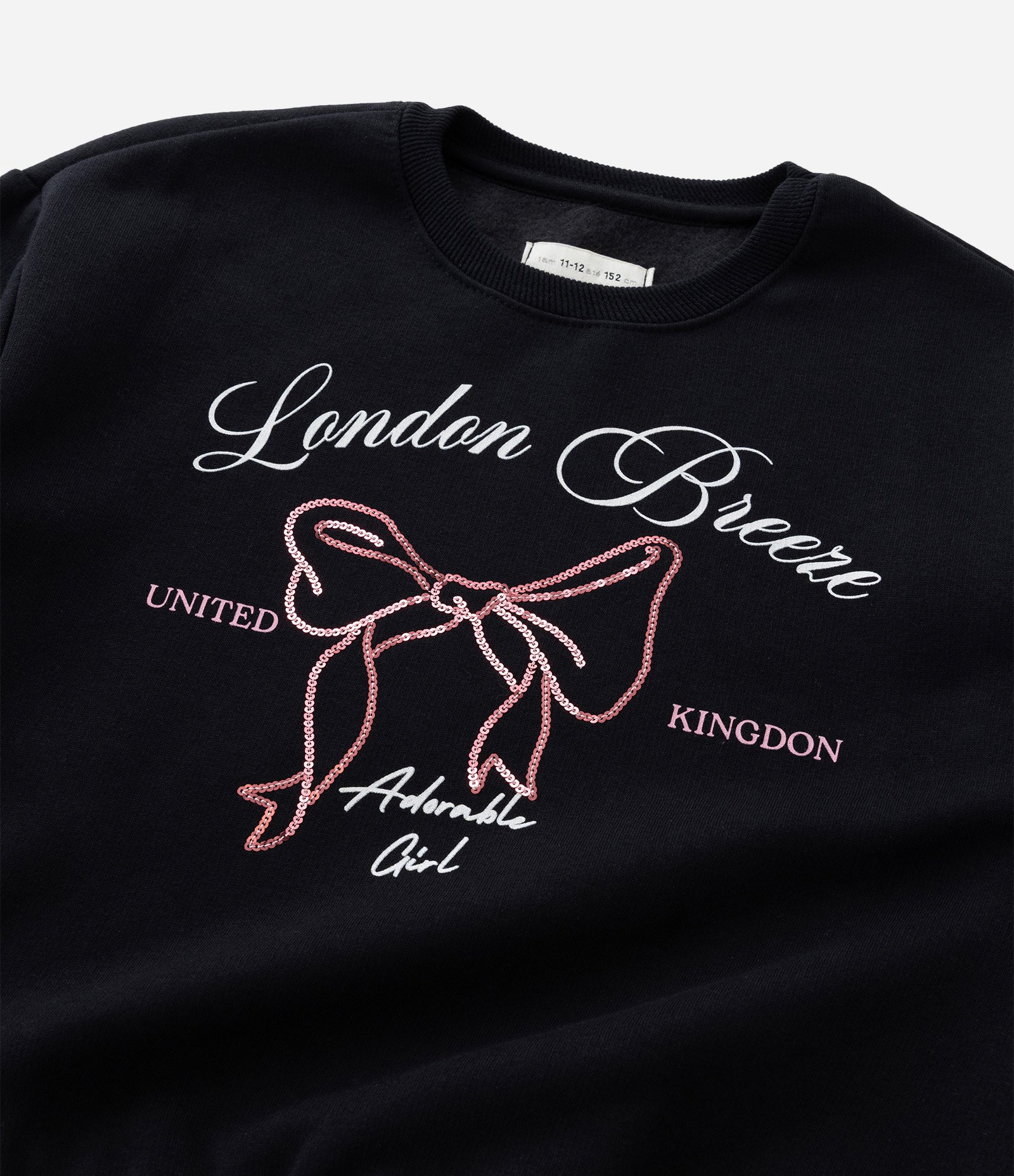 Moletom Infantil Quentinho com Laço de Paetê e Lettering - Tam 5 a 14 anos Preto 7