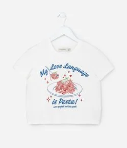 Camiseta Infantil com Estampa My Love is Pasta - Tam 5 a 14 Anos