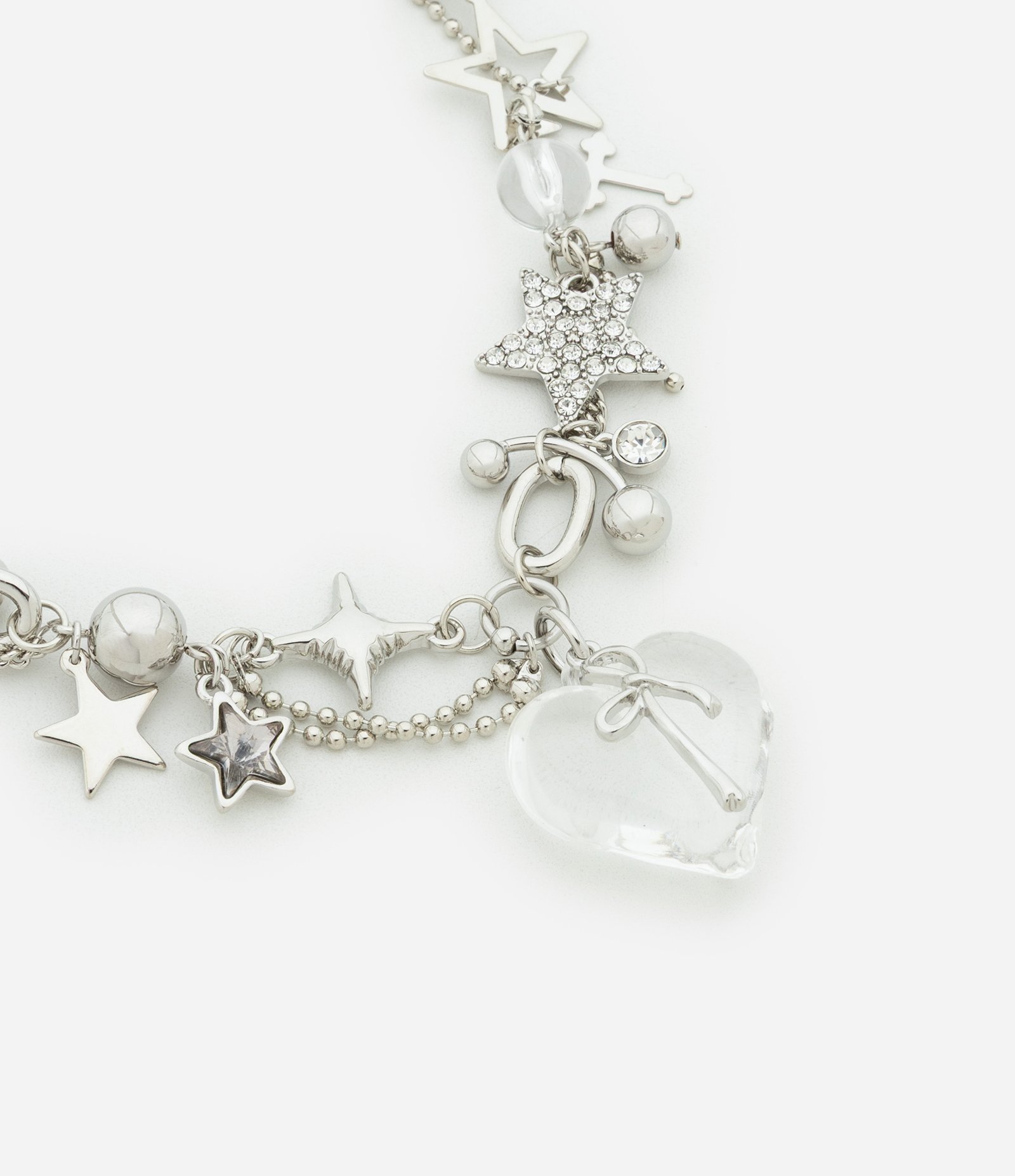 Colar Maxi em Metal com Pingentes Múltiplos de Estrela Coração Cruz Prata 2