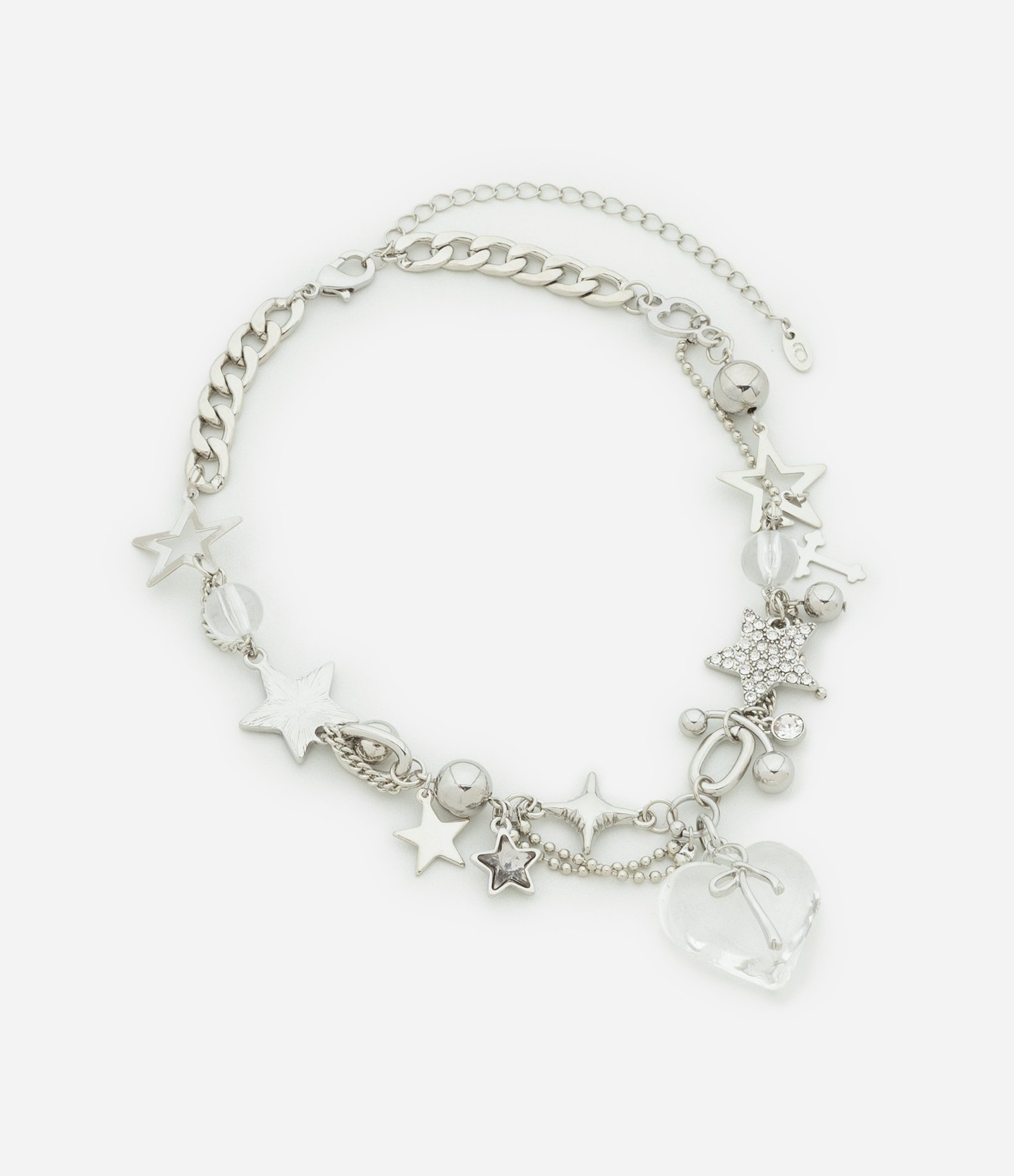 Colar Maxi em Metal com Pingentes Múltiplos de Estrela Coração Cruz Prata 3