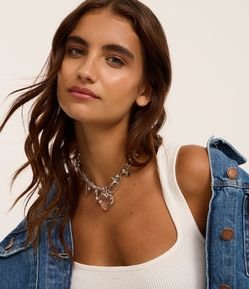 Colar Maxi em Metal com Pingentes Múltiplos de Estrela Coração Cruz