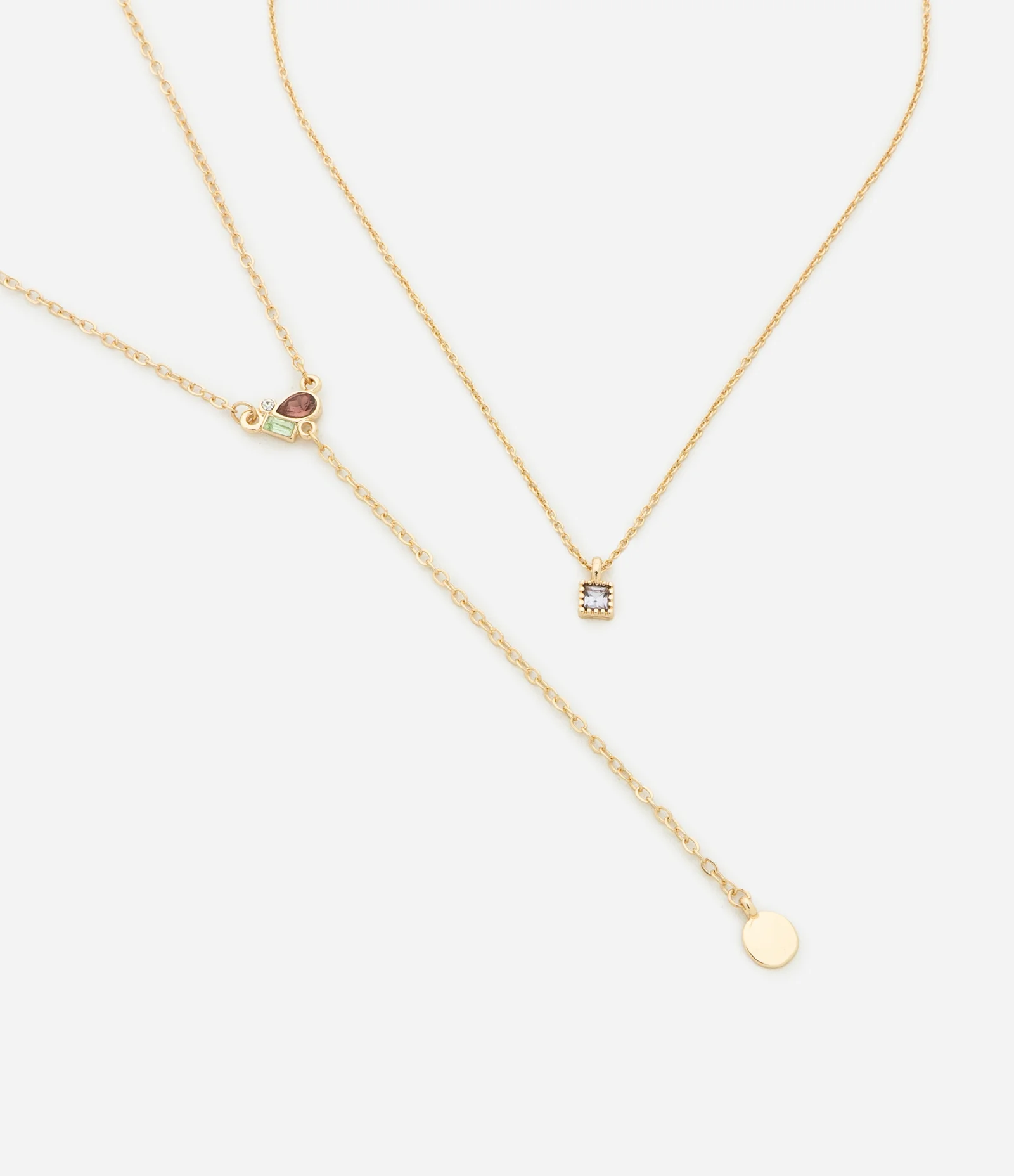 Colar Camadas em Metal com Gravatinha e Pingentes Coloridos Dourado 1