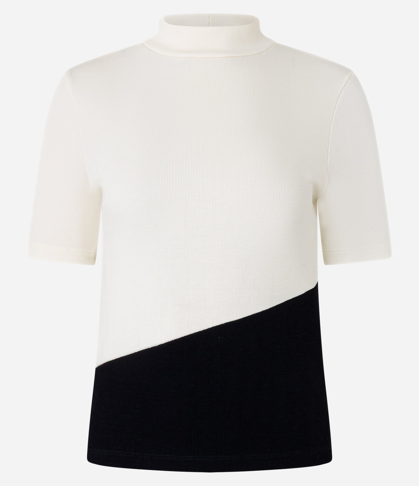 Blusa em Ribana com Recorte Diagonal e Bloco de Cor Bicolor Branco/Preto 5