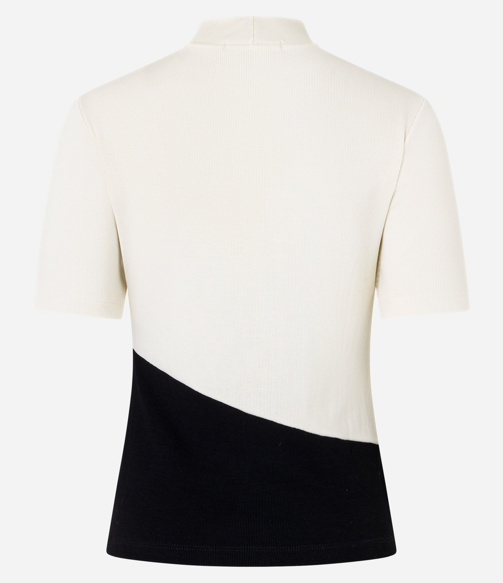 Blusa em Ribana com Recorte Diagonal e Bloco de Cor Bicolor Branco/Preto 7