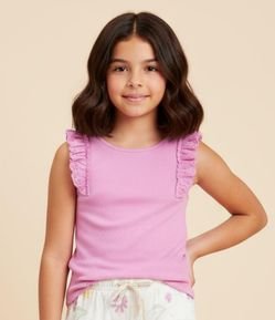 Regata Infantil em Ribana com Babado de Broderie - Tam 5 a 14 anos