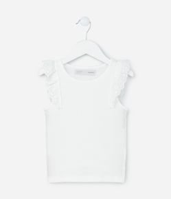 Regata Infantil em Ribana com Babado de Broderie - Tam 5 a 14 anos