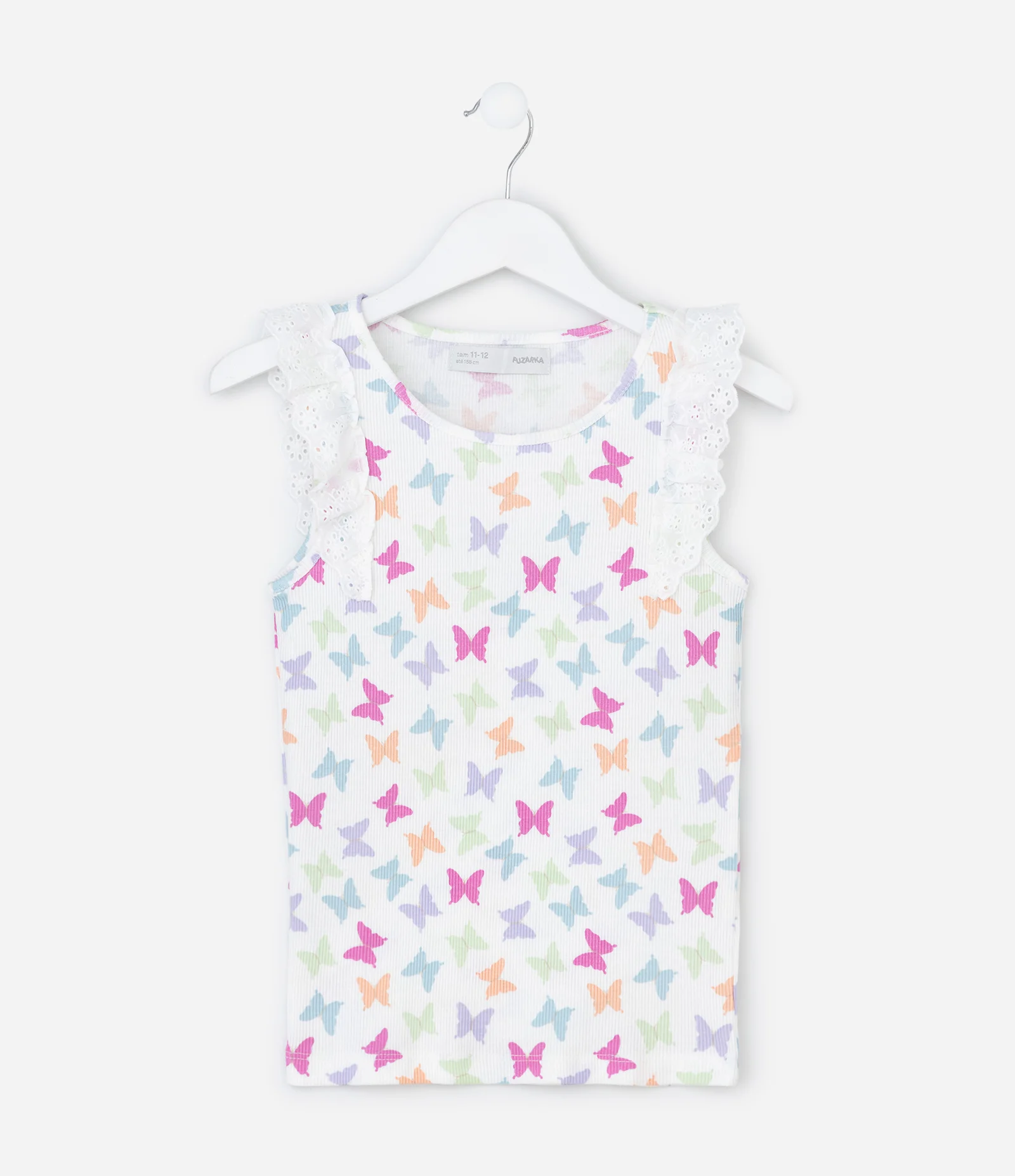 Regata Infantil em Ribana com Babados Broderie - Tam 5 a 14 Anos Branco 1