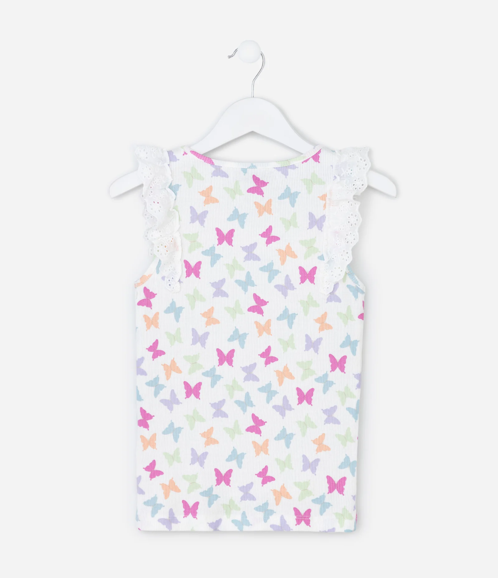 Regata Infantil em Ribana com Babados Broderie - Tam 5 a 14 Anos Branco 2