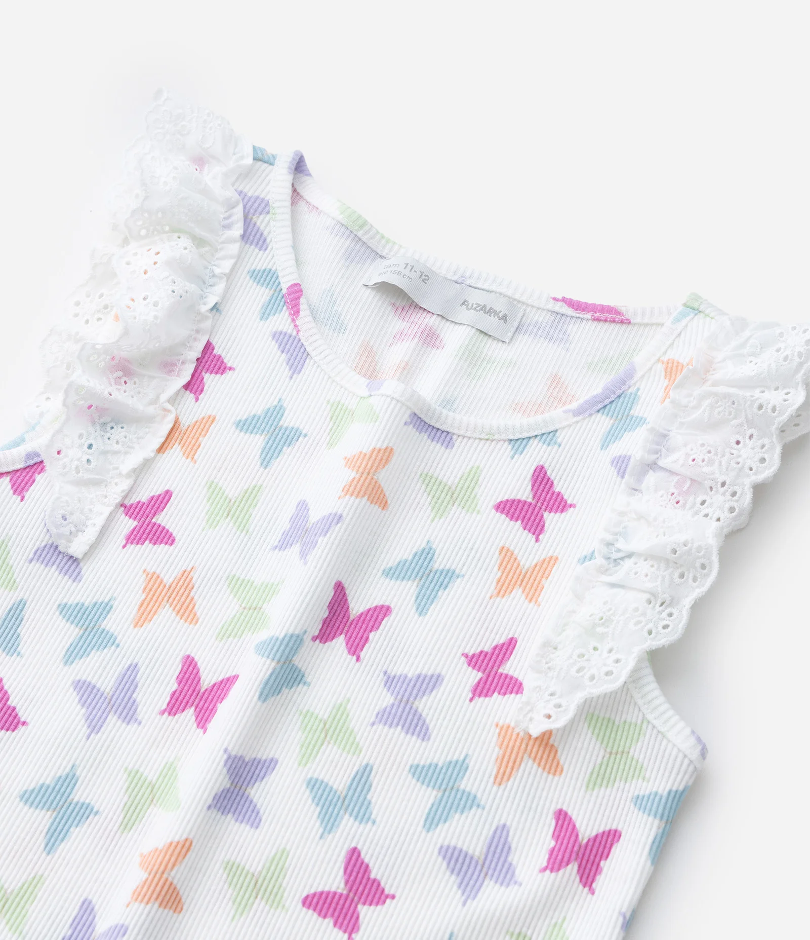 Regata Infantil em Ribana com Babados Broderie - Tam 5 a 14 Anos Branco 4