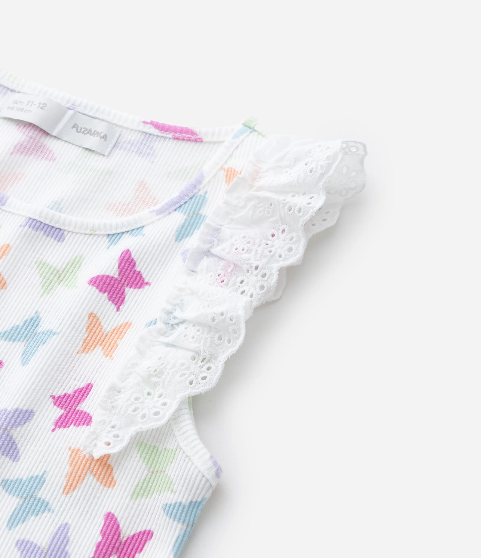 Regata Infantil em Ribana com Babados Broderie - Tam 5 a 14 Anos Branco 5