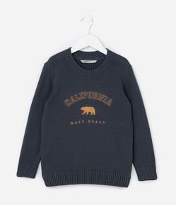 Suéter Infantil em Tricô com Estampa Urso Califórnia - Tam 5 a 14 Anos