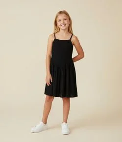 Vestido Infantil Texturizado de Alças Finas - Tam 5 a 14 Anos