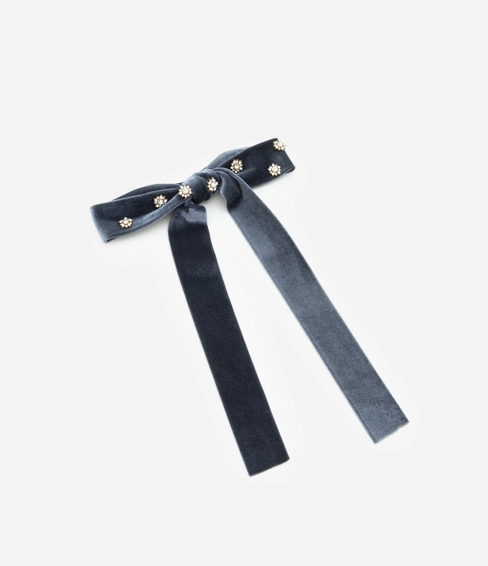 Presilha de Cabelo com Efeito Veludo e Aplicação de Flor em Strass Azul 1