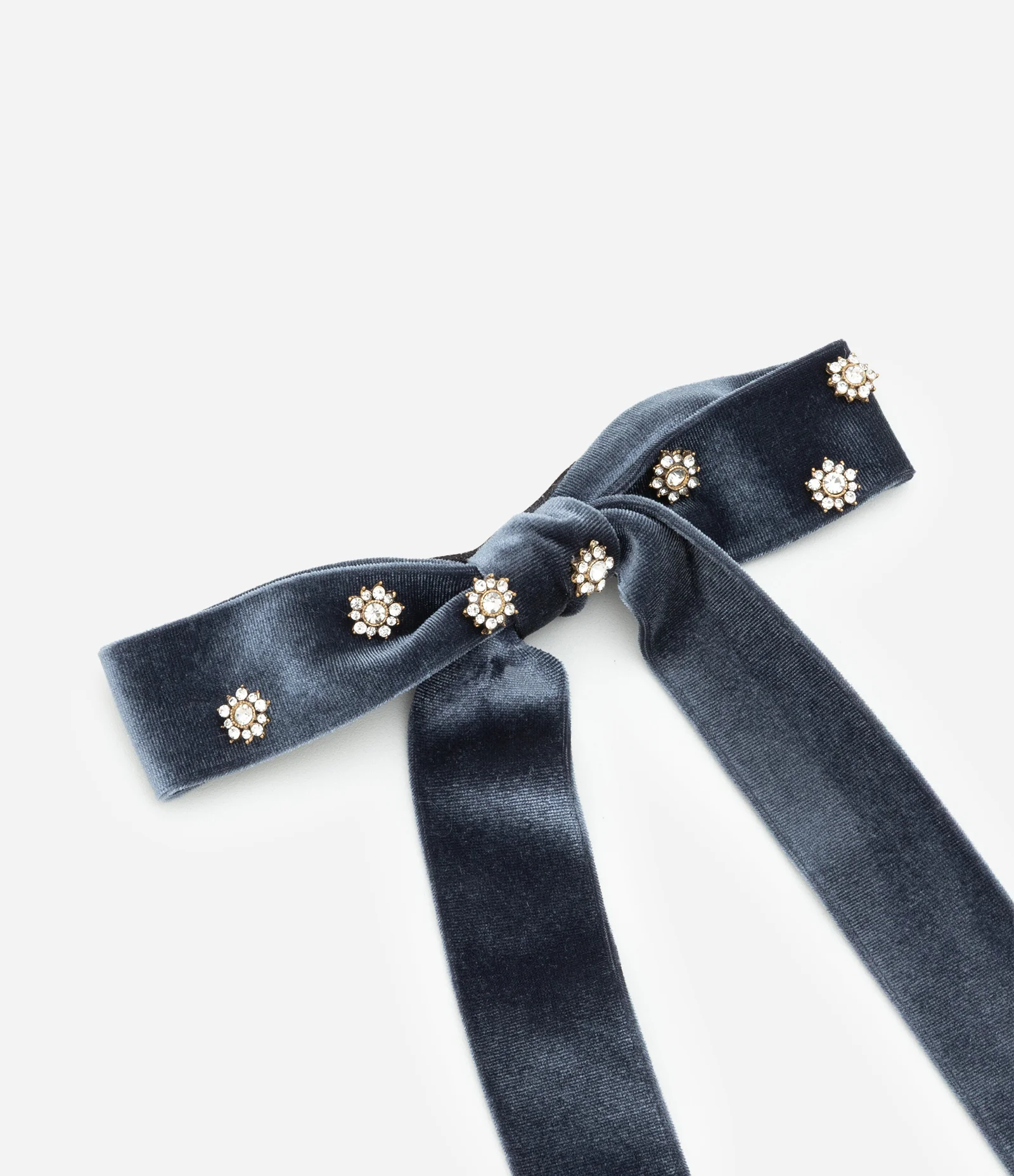 Presilha de Cabelo com Efeito Veludo e Aplicação de Flor em Strass Azul 2