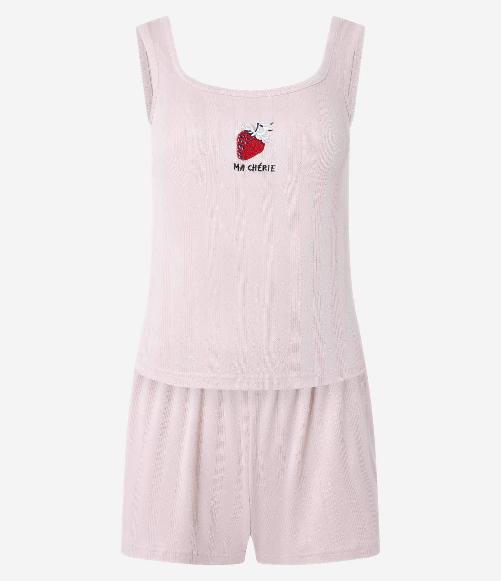 Pijama Short Doll em Malha Texturizada com Bordado de Moranguinho Rosa 3