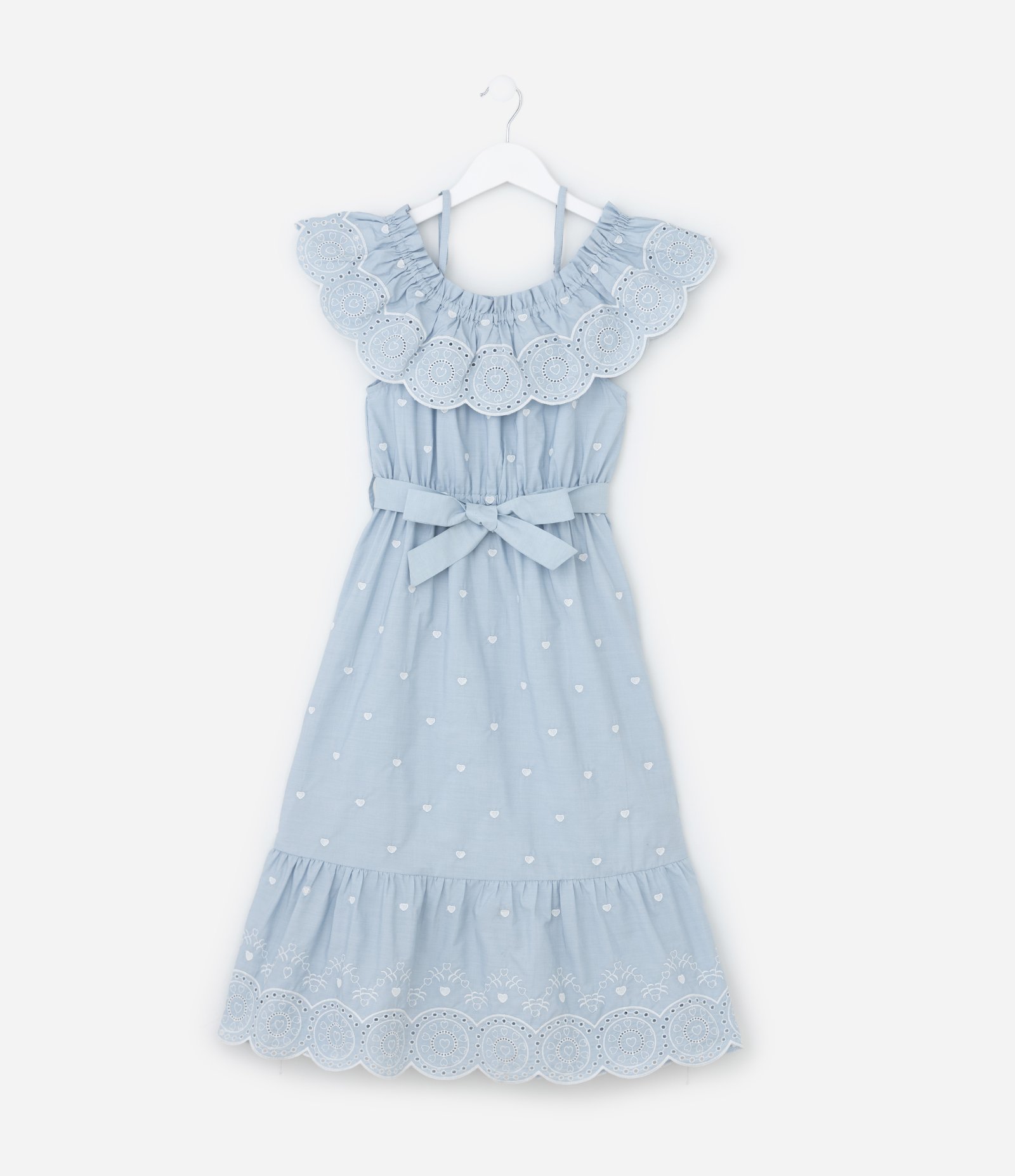 Vestido Infantil em Laise com Babados - Tam 5 a 14 Anos Azul 2