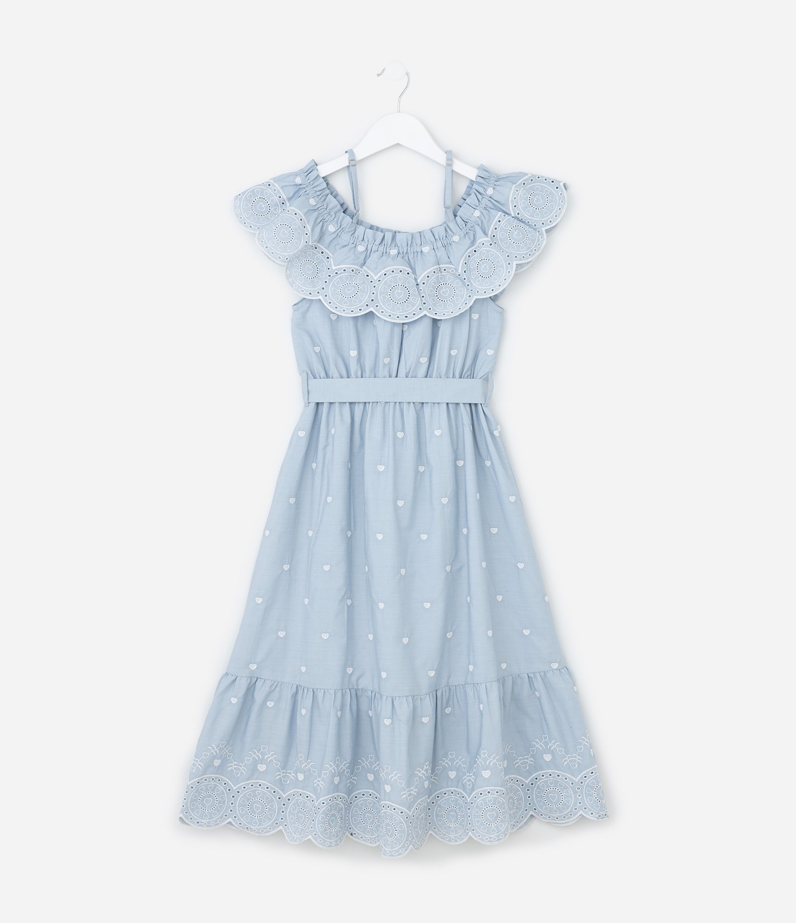 Vestido Infantil em Laise com Babados - Tam 5 a 14 Anos Azul 3