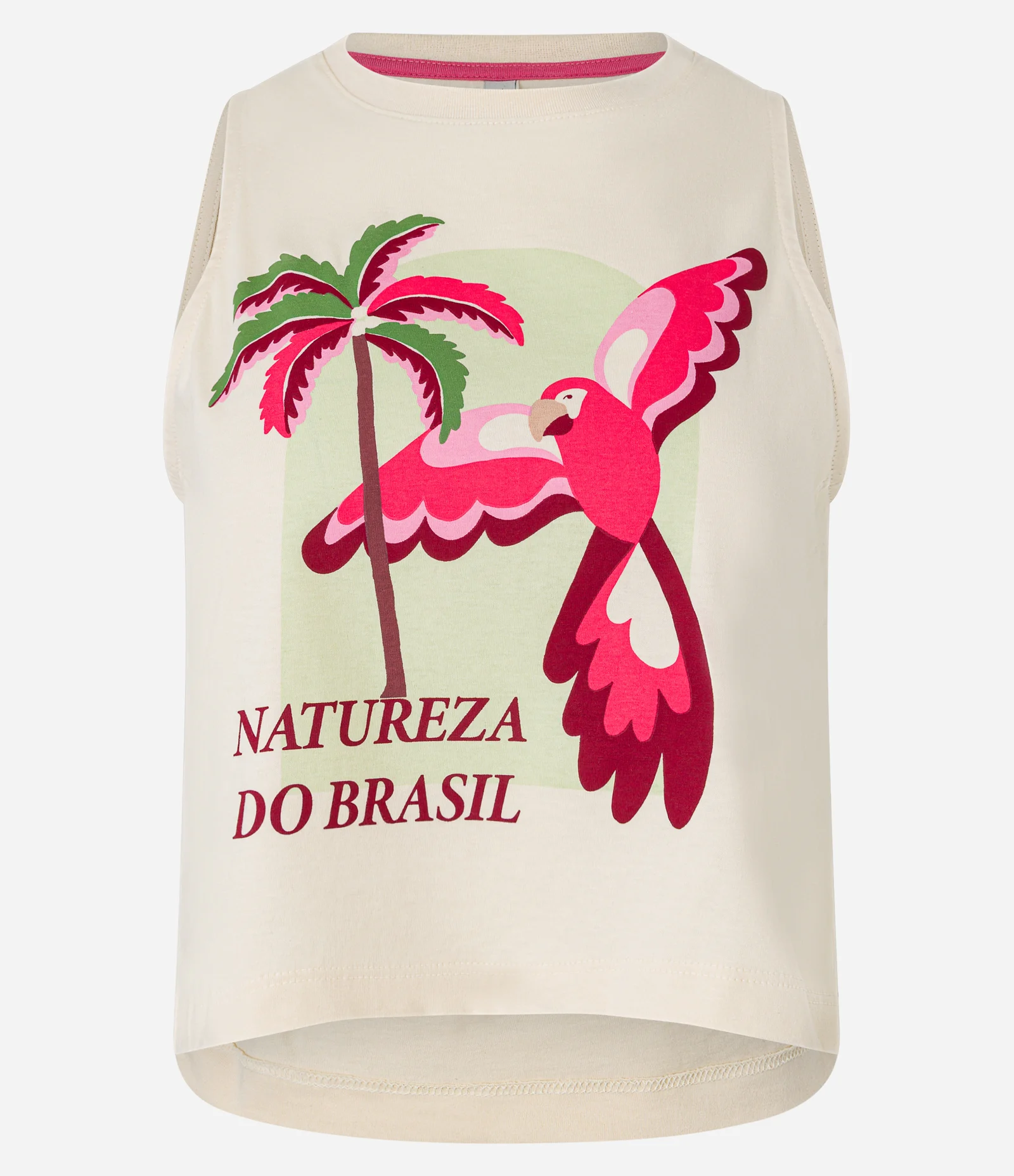 Blusa Baby Tee em Malha de Algodão com Estampa Tropical Off White 1