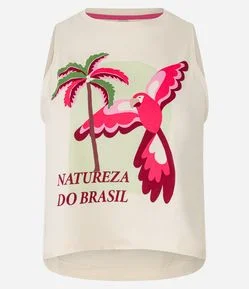 Blusa Baby Tee em Malha de Algodão com Estampa Tropical
