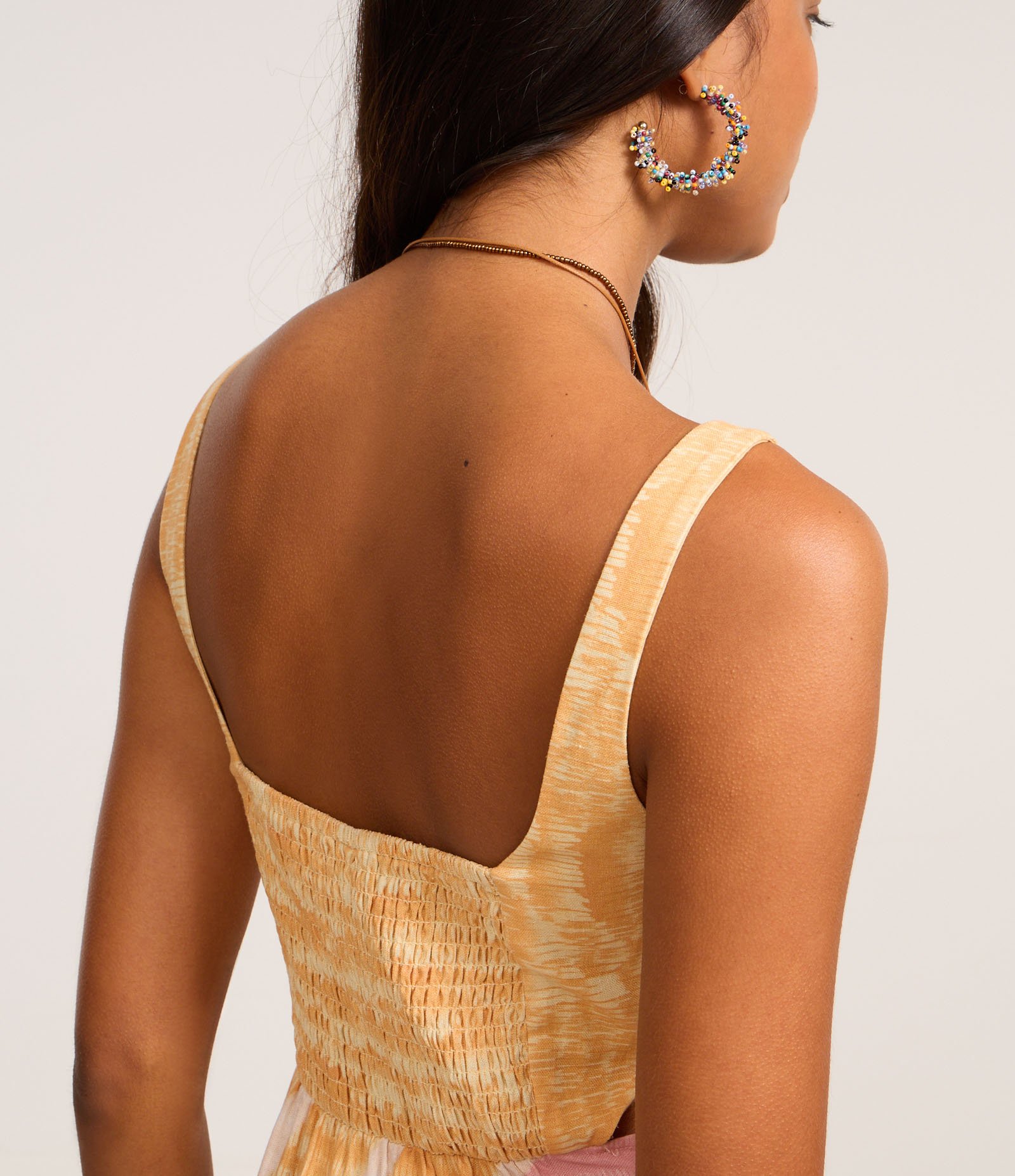 Vestido New Midi em Viscose com Recorte Lateral e Estampa Tropical Amarelo 4